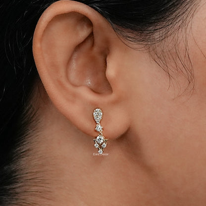 Round Lab Grown Diamond Cluster Set Drop Earrings