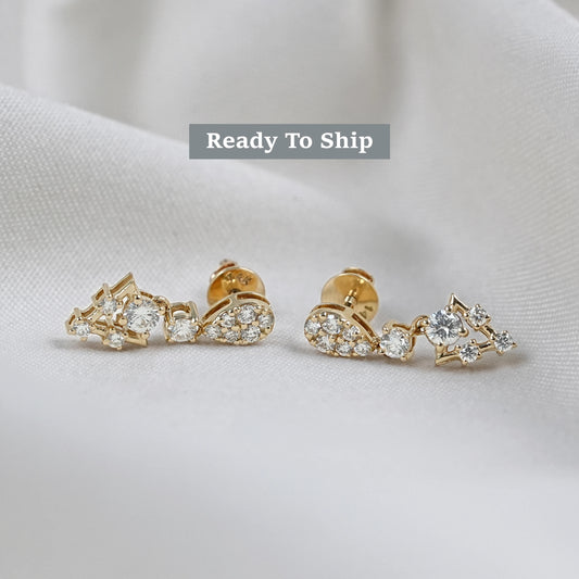 Round Lab Grown Diamond Cluster Set Drop Earrings