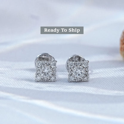 Round Lab Diamond Halo Stud Earrings