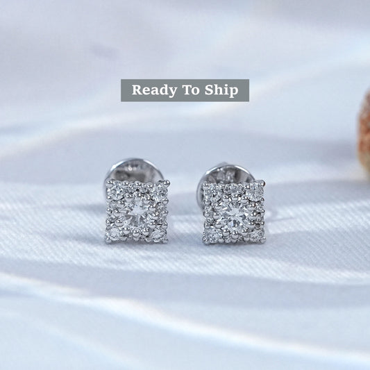 Round Lab Diamond Halo Stud Earrings