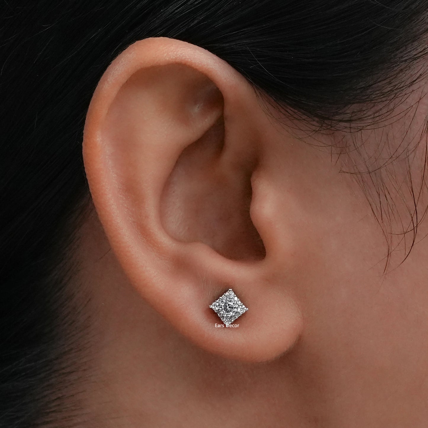 Round Lab Diamond Halo Stud Earrings