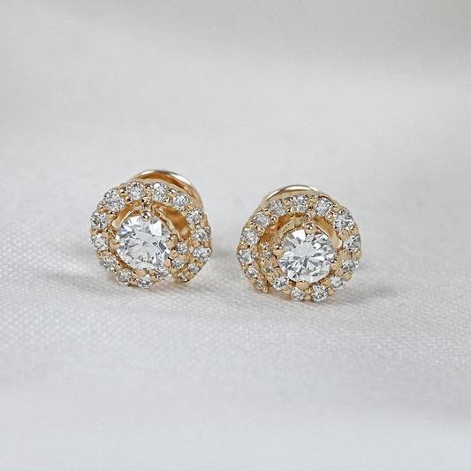 Round Cut Natural Diamond Spiral stud Earrings