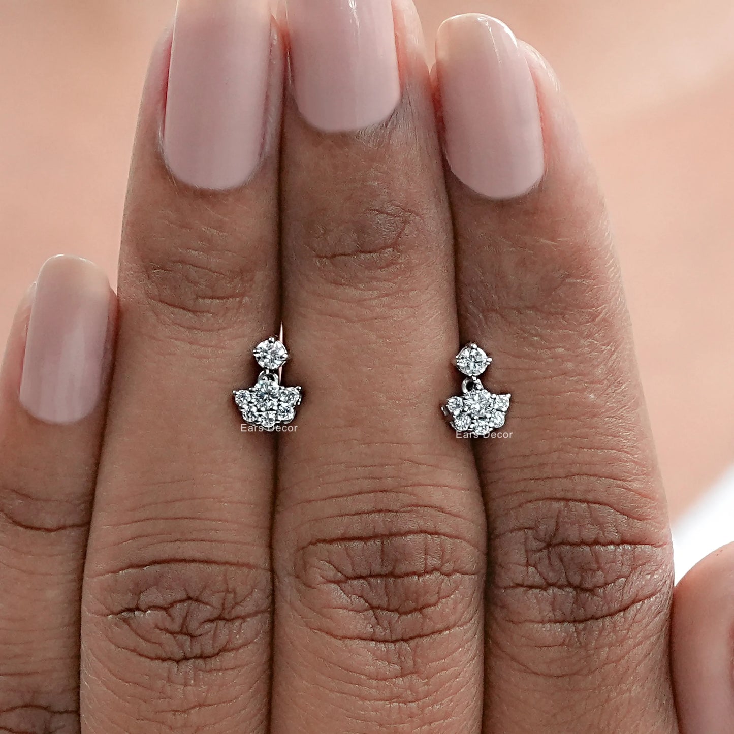 Lab Round Cluster Diamond Drop Earrings