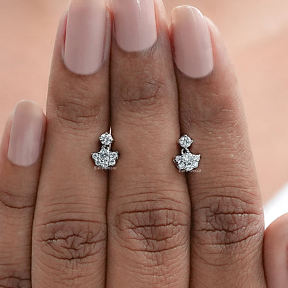 Lab Round Cluster Diamond Drop Earrings