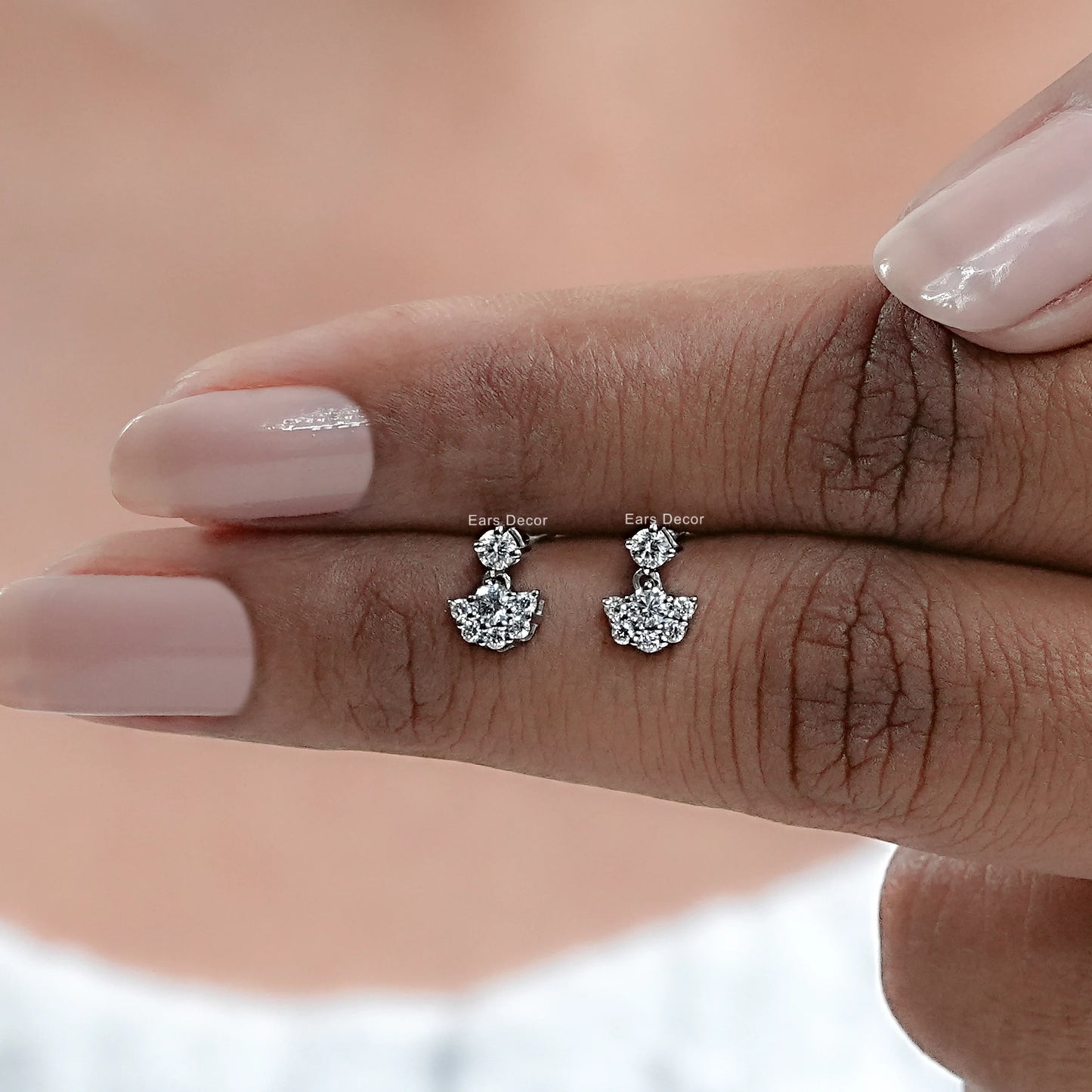 Lab Round Cluster Diamond Drop Earrings