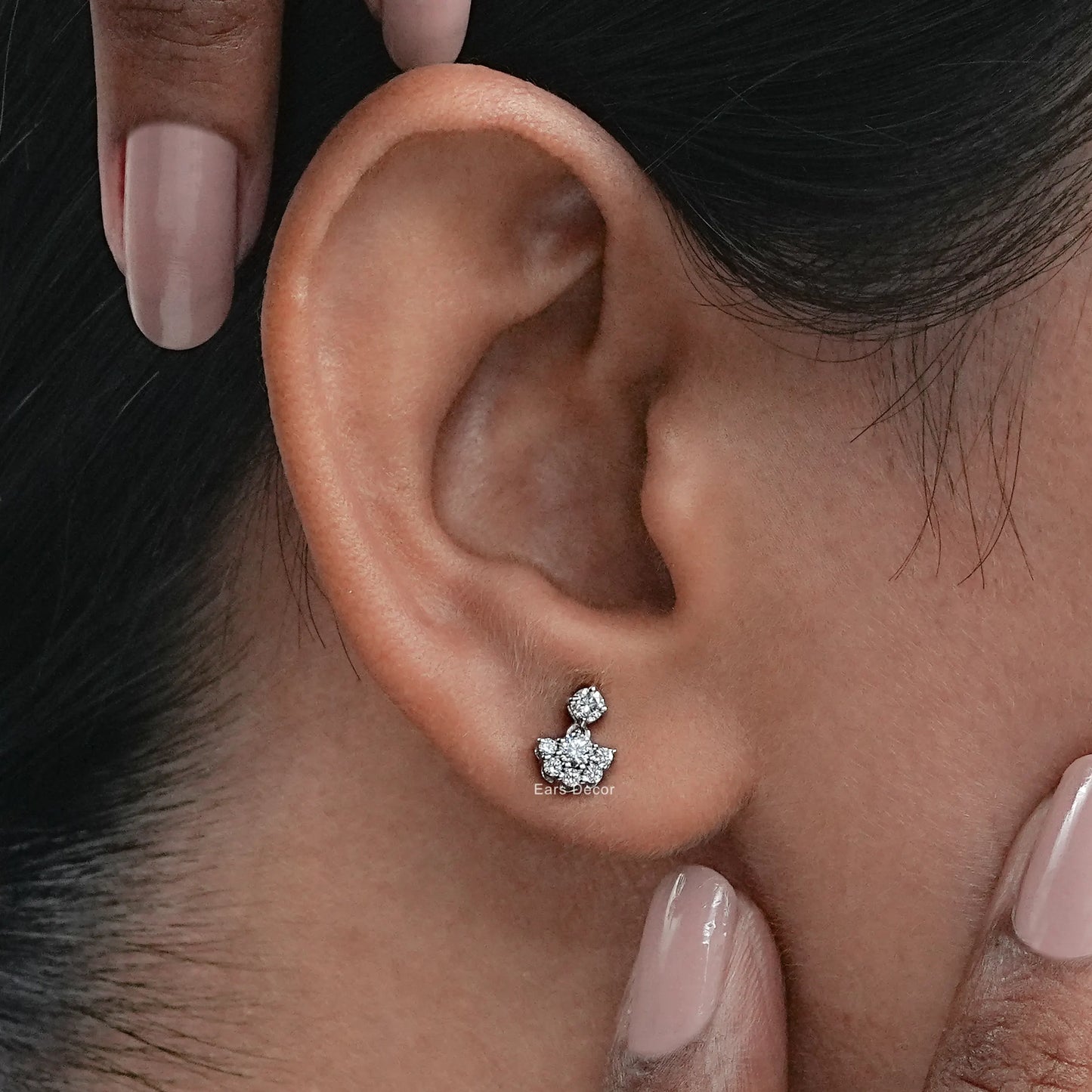 Lab Round Cluster Diamond Drop Earrings