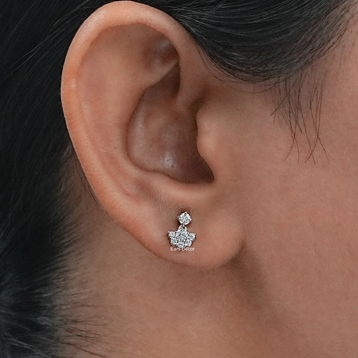 Lab Round Cluster Diamond Drop Earrings