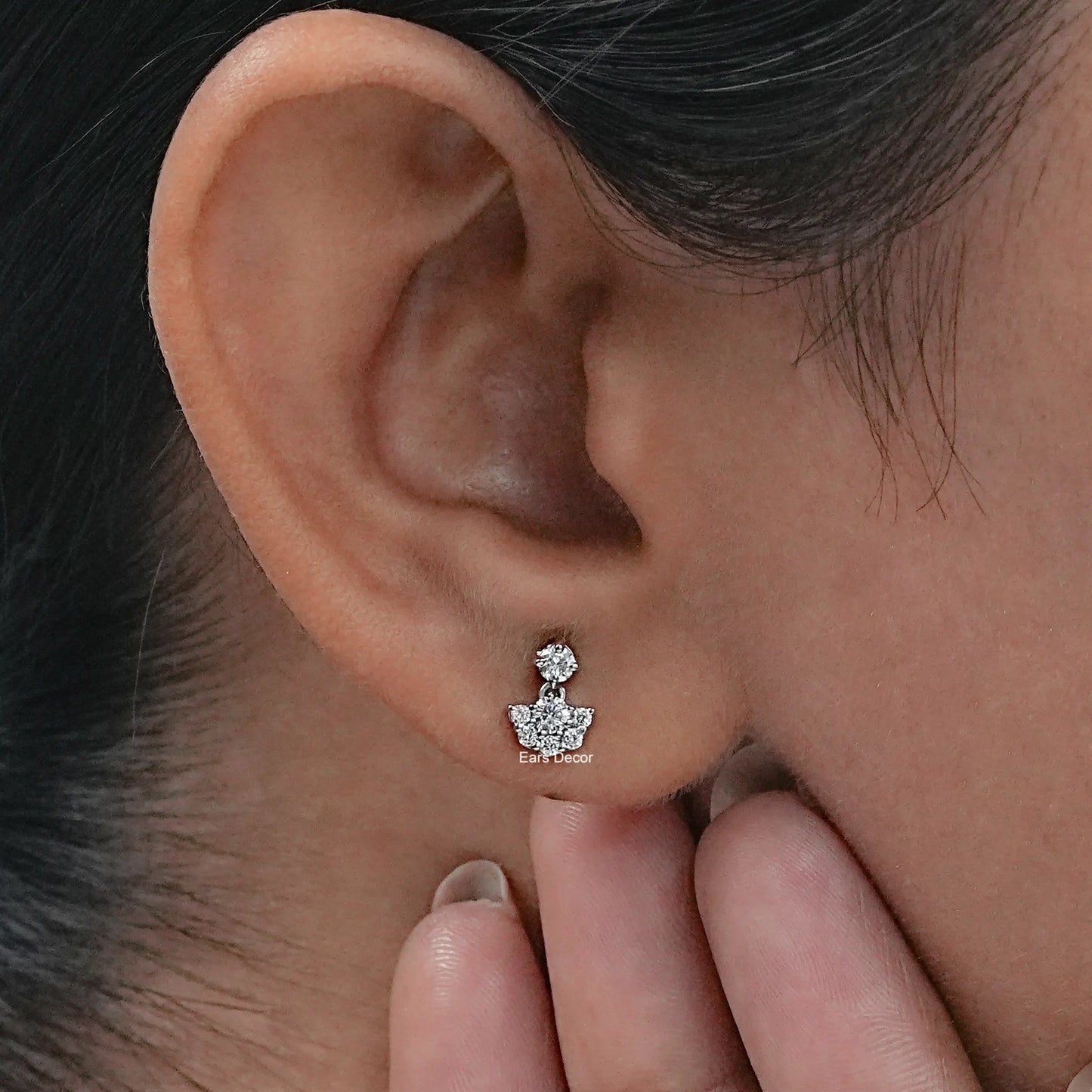 Round Cut Cluster Lab Diamond Drop Earring