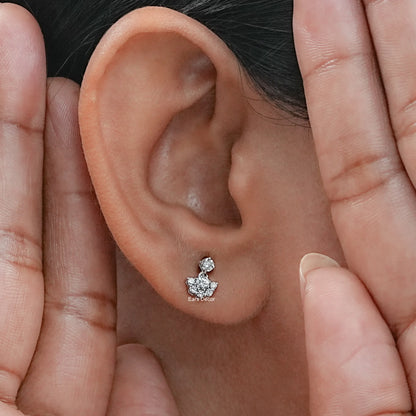 Lab Round Cluster Diamond Drop Earrings