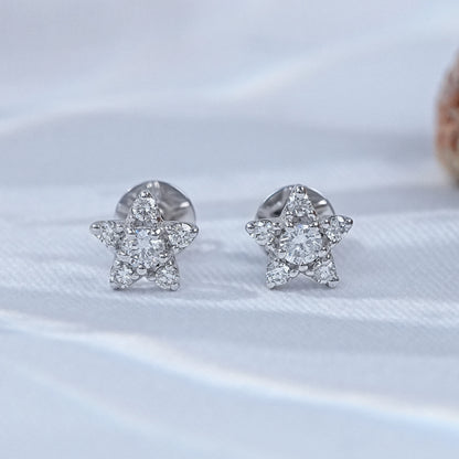 Round Cut Natural Diamond Star Shape Stud Earrings