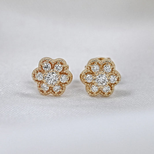 Round Shape Lab Diamond Floral Stud Earrings