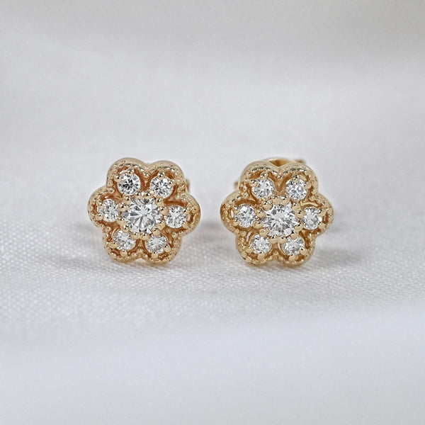 Round Shape Lab Diamond Floral Stud Earrings