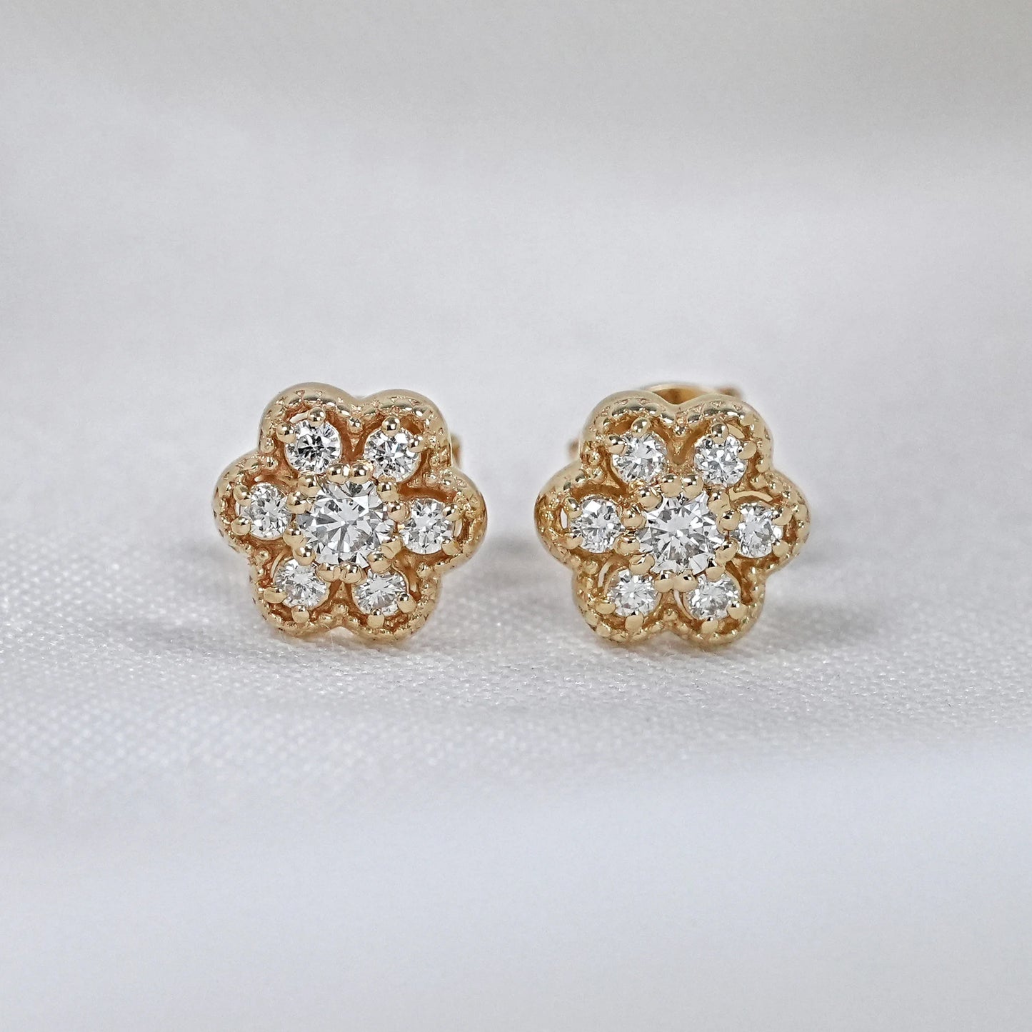 Natural Round Diamond Dainty Flower Stud Earrings