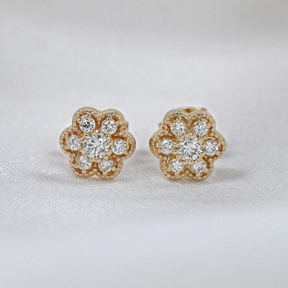 Natural Round Diamond Dainty Flower Stud Earrings
