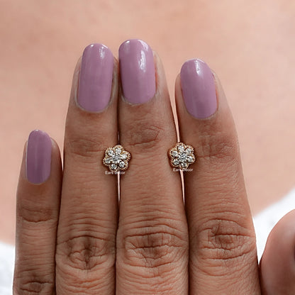 Round Lab Grown Diamond Floral Stud Earrings