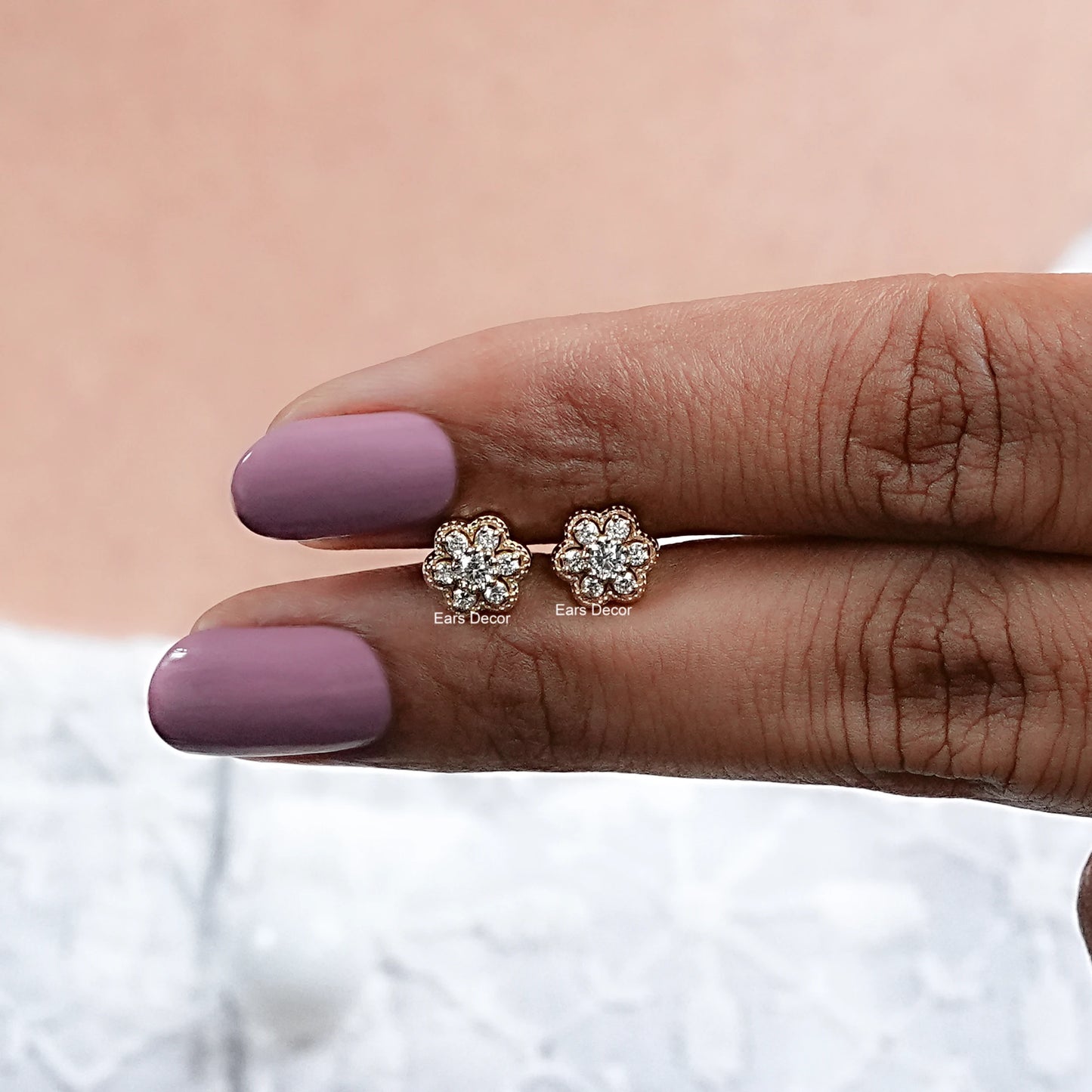 Round Lab Grown Diamond Floral Stud Earrings