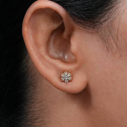 Round Lab Grown Diamond Floral Stud Earrings