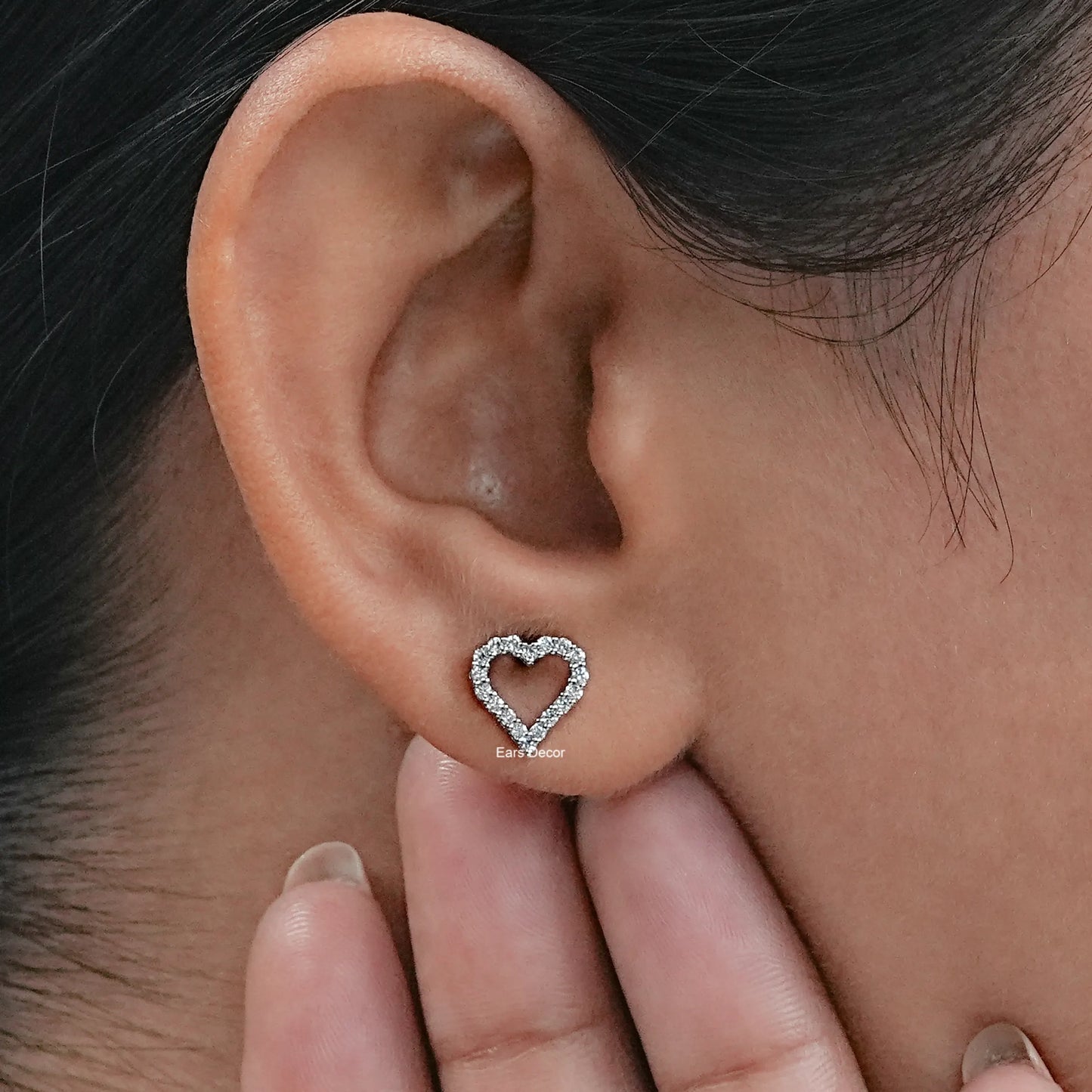 Open Heart Round Lab Diamond Stud Earring