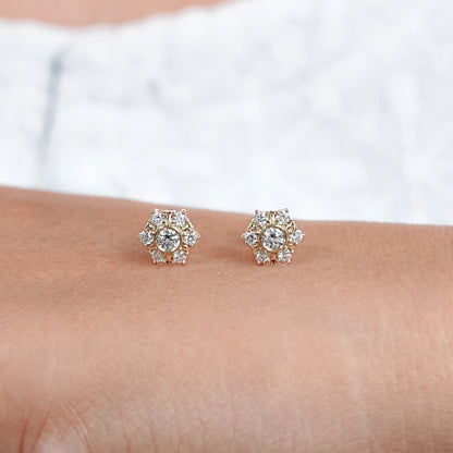 Round Lab Grown Diamond Hexagon Halo Stud Earrings
