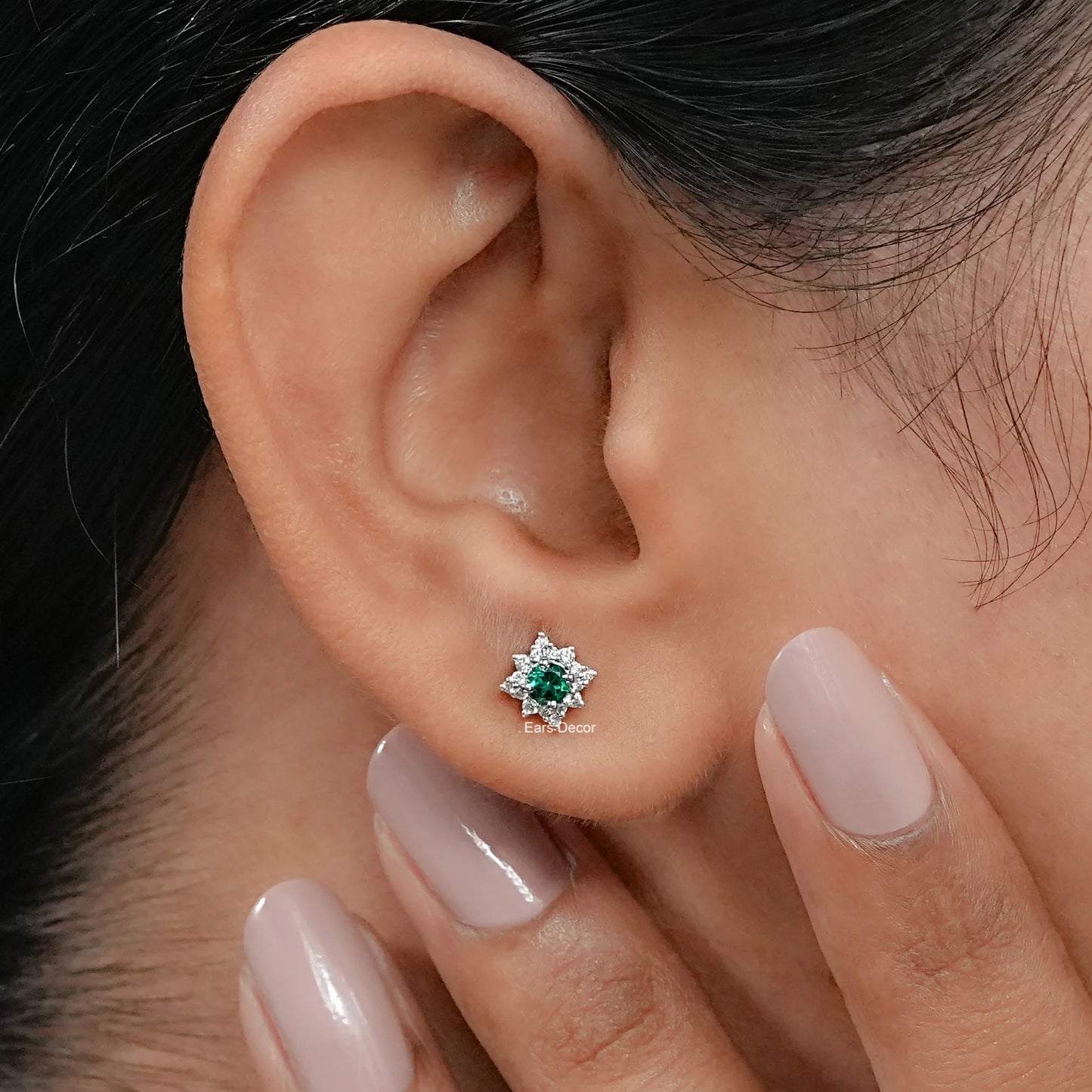 Emerald Round Lab Diamond Cluster Stud Earrings