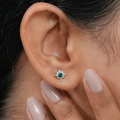 Emerald Round Lab Diamond Cluster Stud Earrings