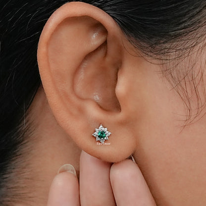 Emerald Round Gemstone Cluster Stud Earrings