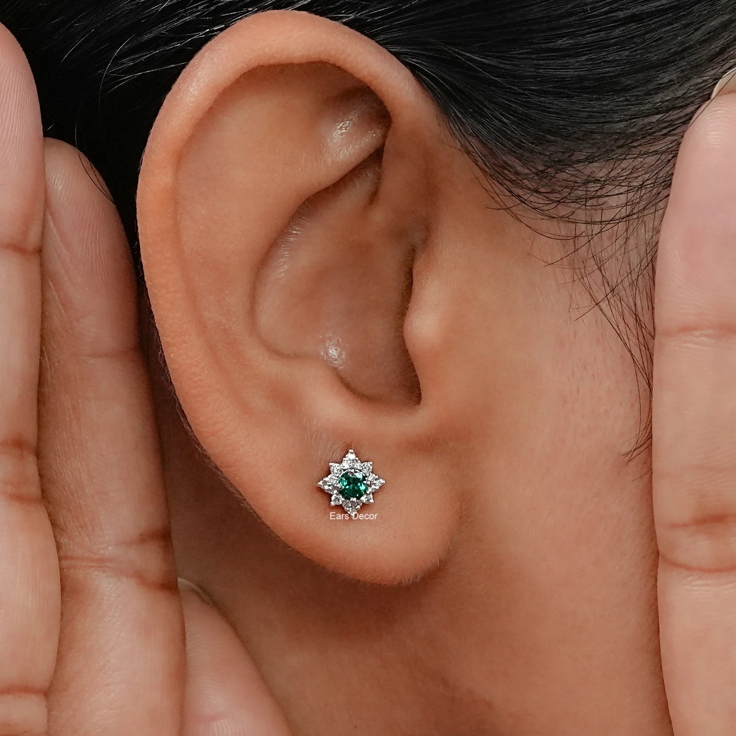 Emerald Round Lab Diamond Cluster Stud Earrings