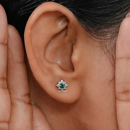 Emerald Round Lab Diamond Cluster Stud Earrings