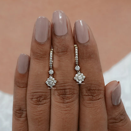 Round Cut Lab Grown Diamond Dangle Hoop Earrings