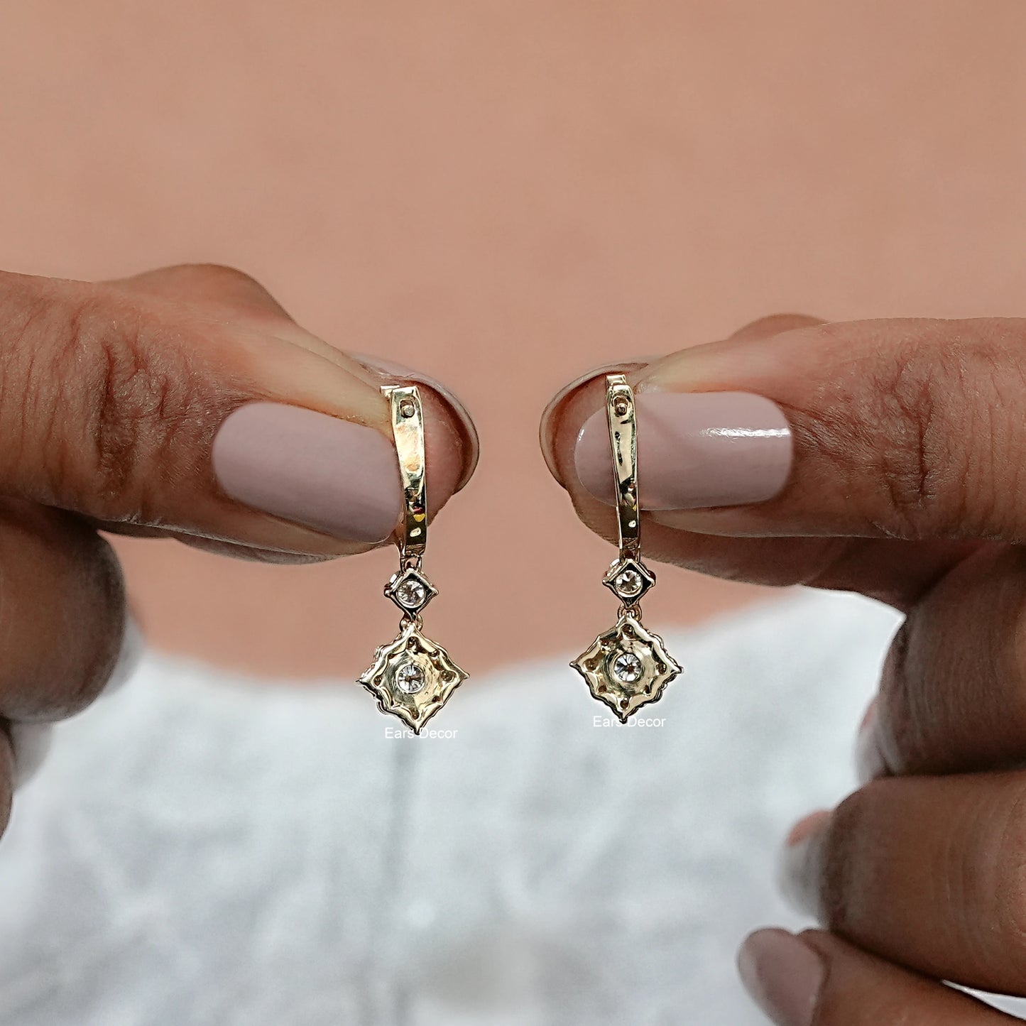 Round Cut Lab Grown Diamond Dangle Hoop Earrings