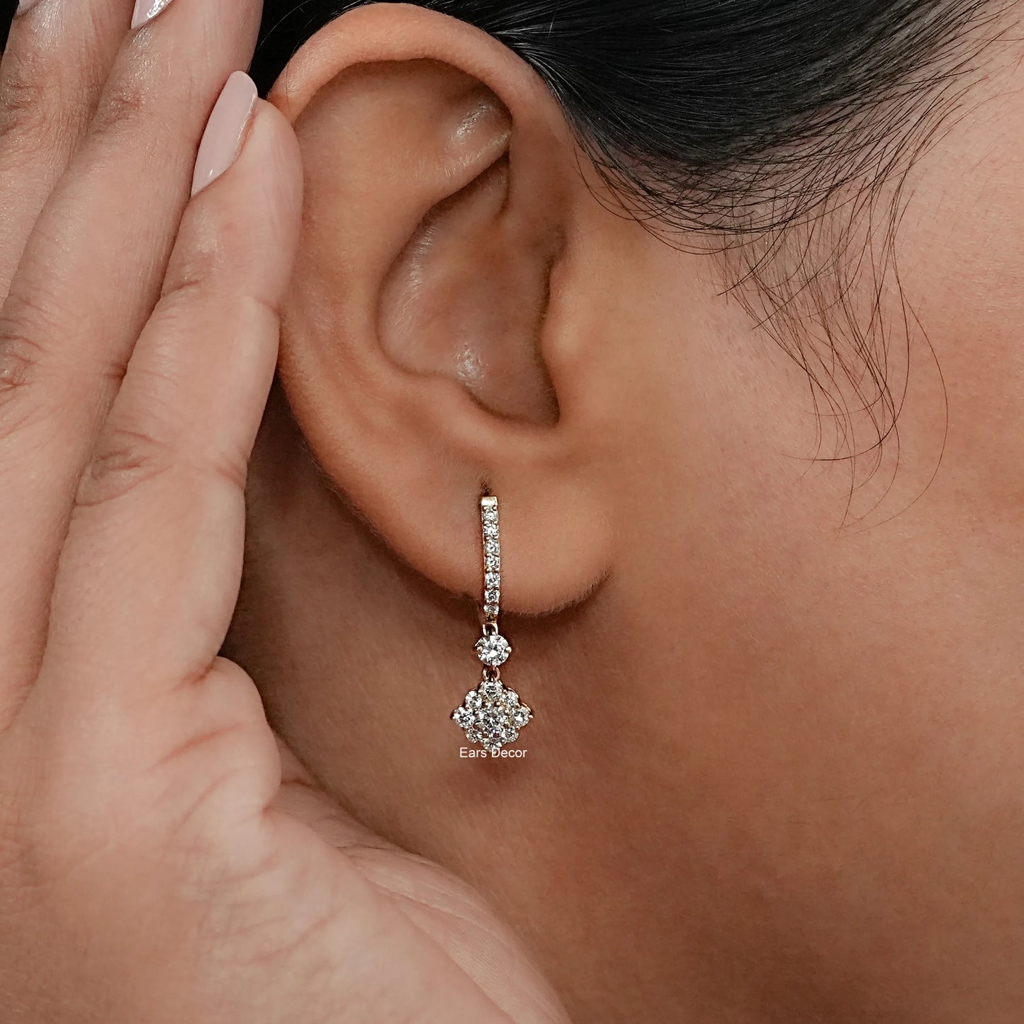 Round Cut Lab Grown Diamond Dangle Hoop Earrings