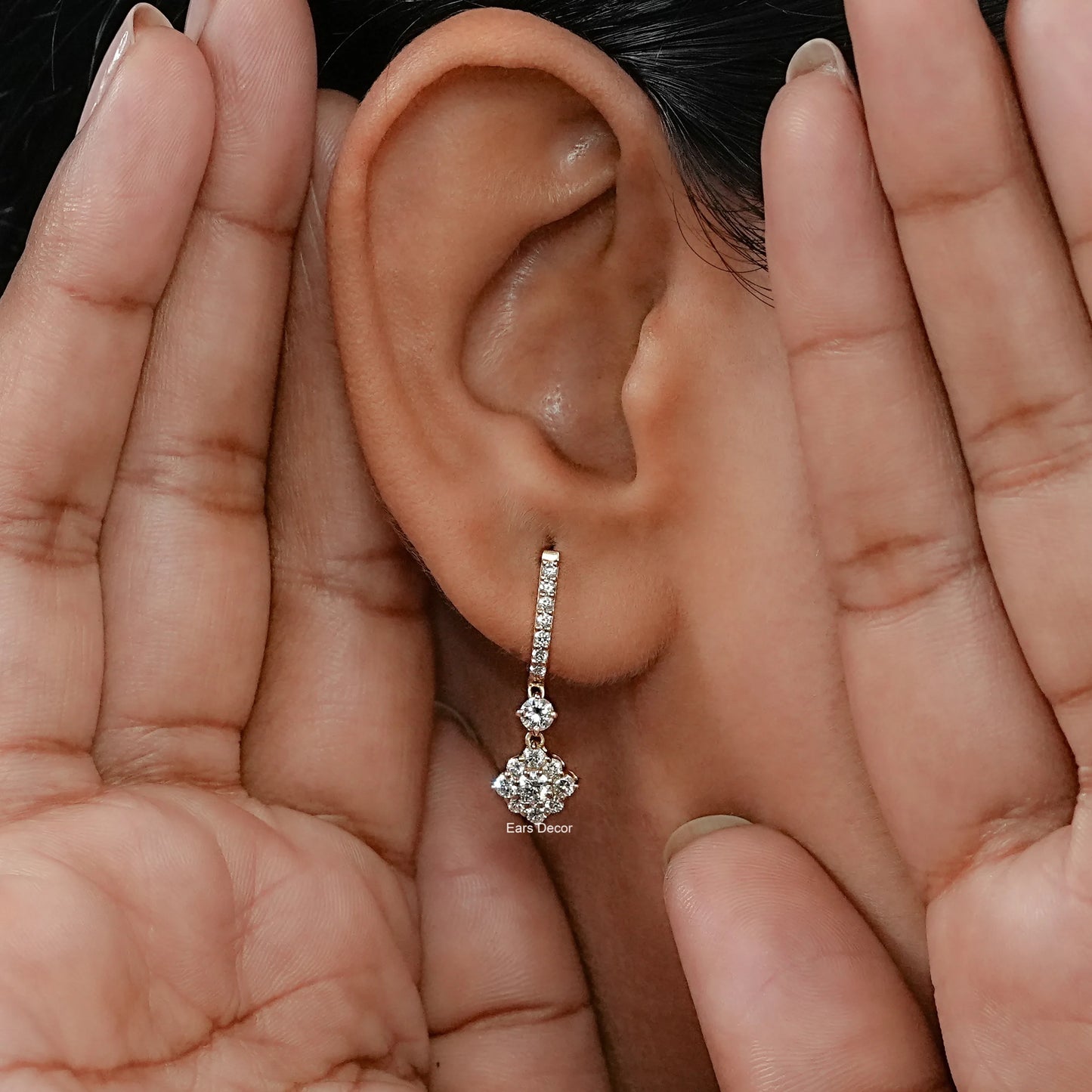 Round Cut Lab Grown Diamond Dangle Hoop Earrings