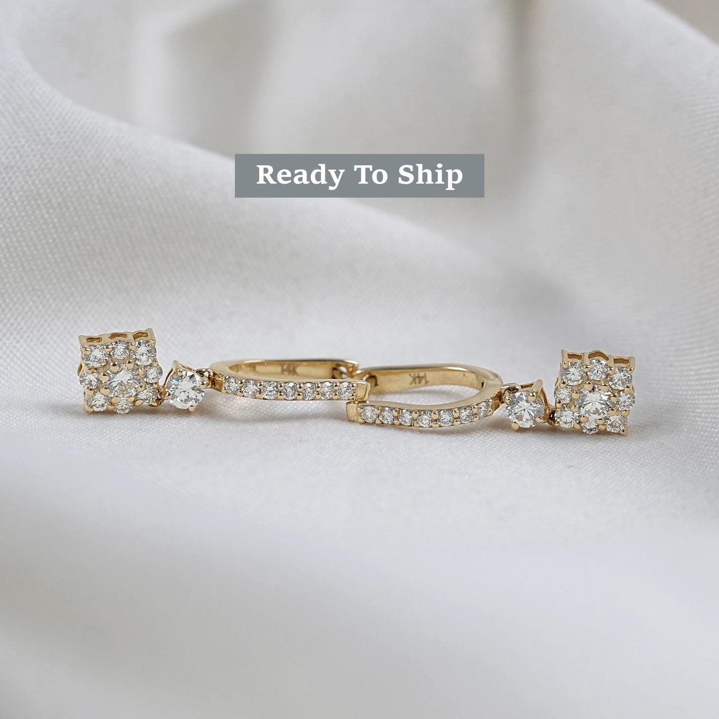Round Cut Lab Grown Diamond Dangle Hoop Earrings