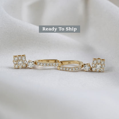 Round Cut Lab Grown Diamond Dangle Hoop Earrings