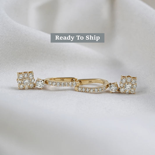 Round Cut Lab Grown Diamond Dangle Hoop Earrings