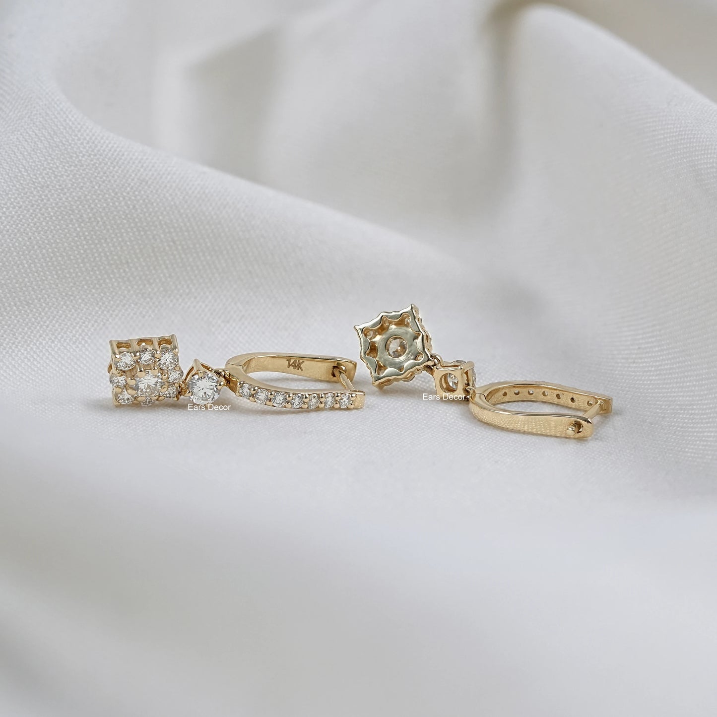 Round Cut Lab Grown Diamond Dangle Hoop Earrings