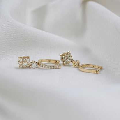 Round Cut Lab Grown Diamond Dangle Hoop Earrings