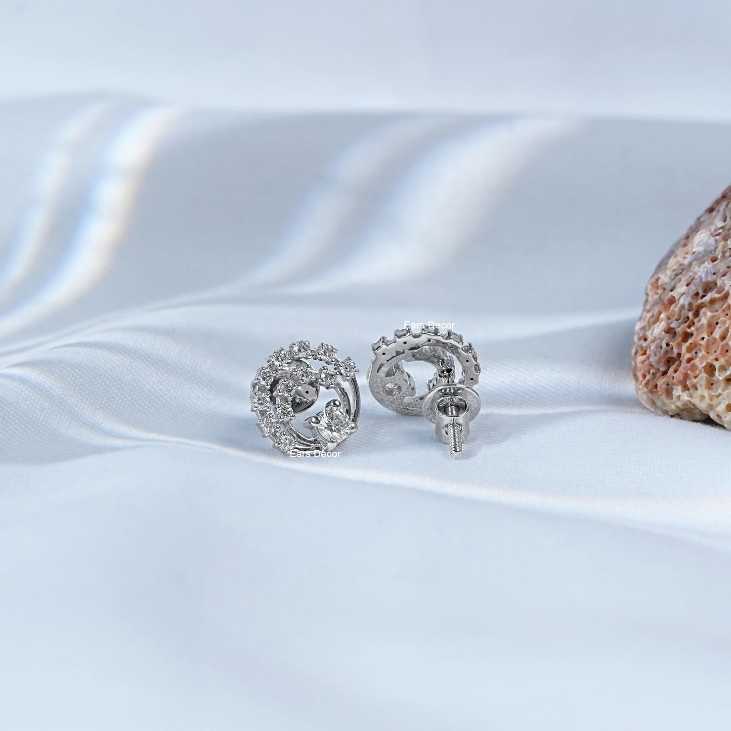 Lab Diamond Open Round Spiral Stud Earrings