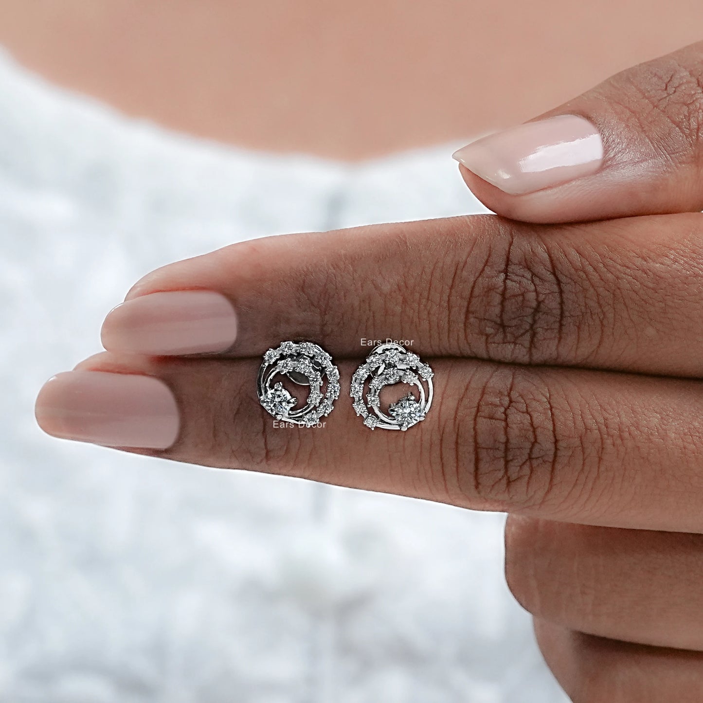 Lab Diamond Open Round Spiral Stud Earrings