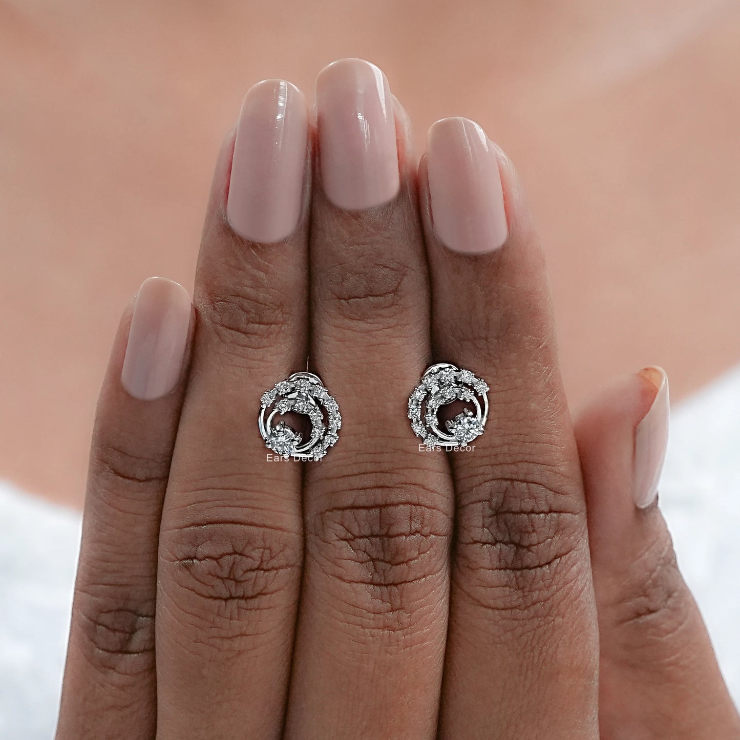 Lab Diamond Open Round Spiral Stud Earrings
