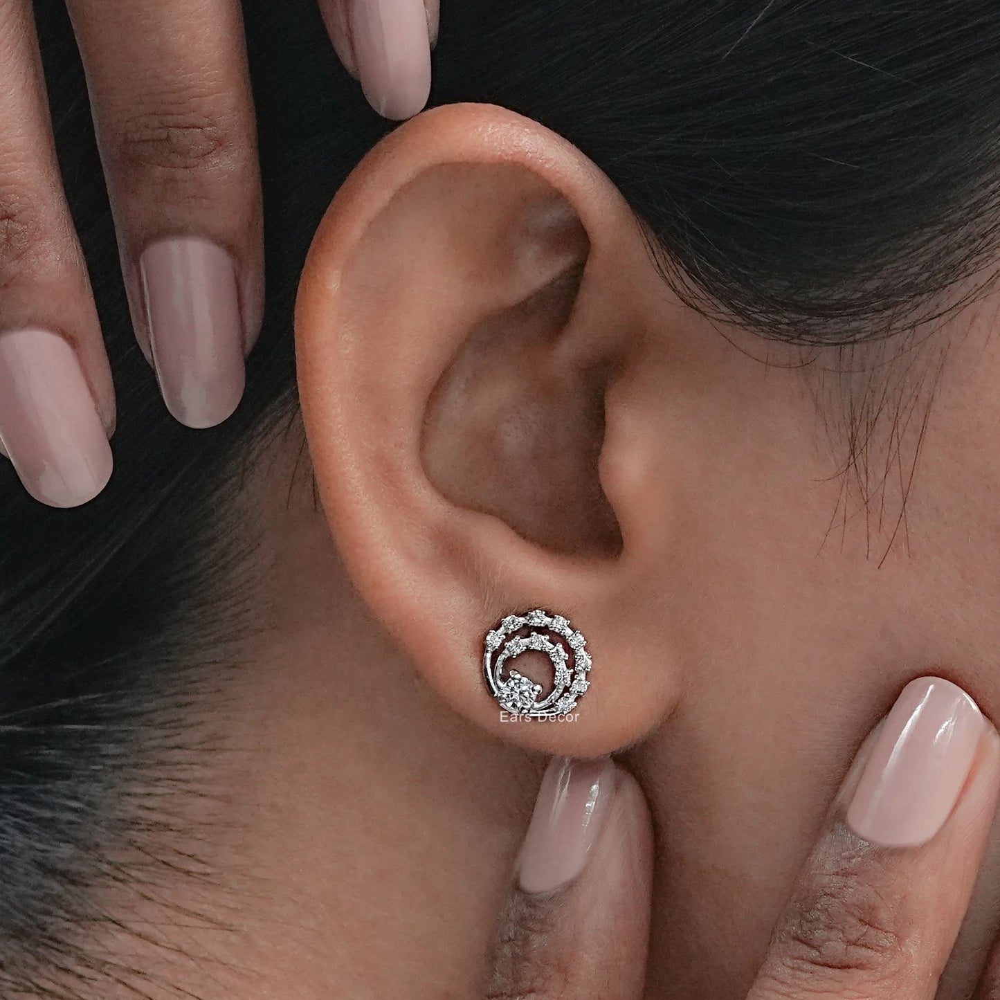 Lab Diamond Open Round Spiral Stud Earrings