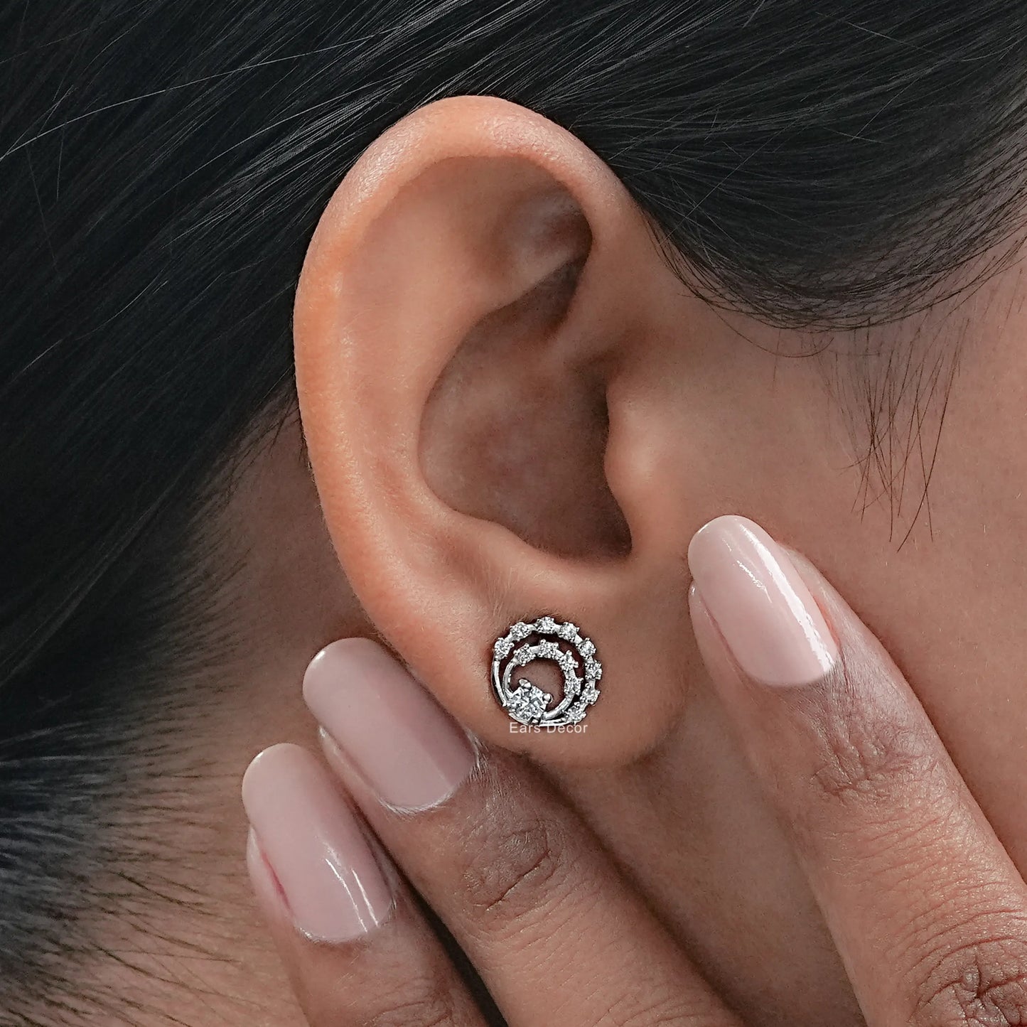 Lab Diamond Open Round Spiral Stud Earrings