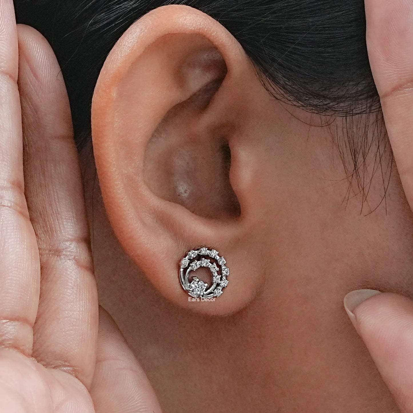 Lab Diamond Open Round Spiral Stud Earrings