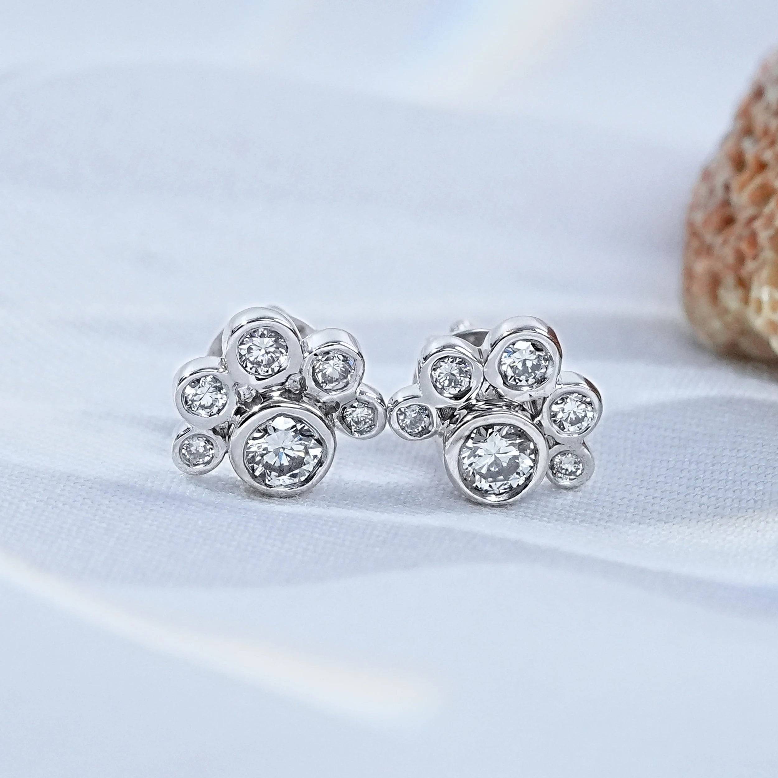Bezel Set Round Cut Lab Diamond Half Halo Stud Earrings