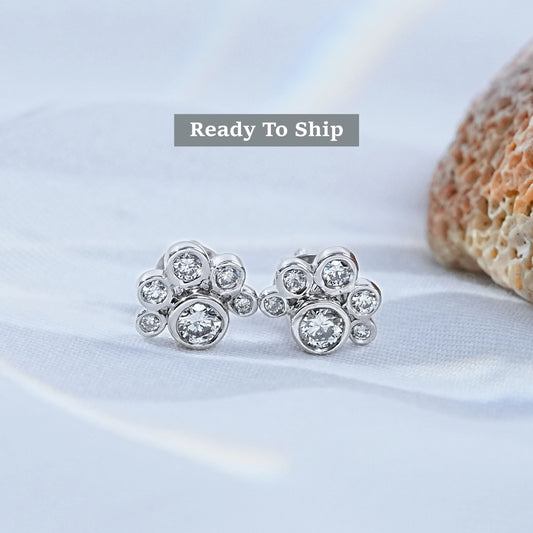 Round Lab Diamond Bezel Set Paw Earrings