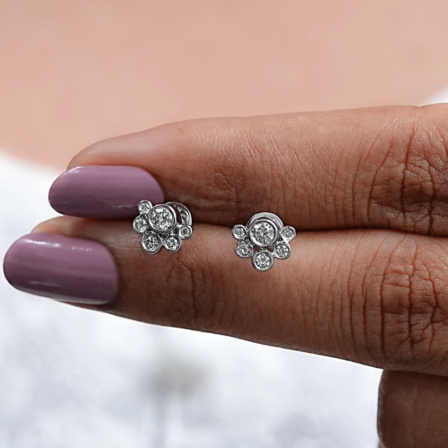 Bezel Set Round Cut Lab Diamond Half Halo Stud Earrings