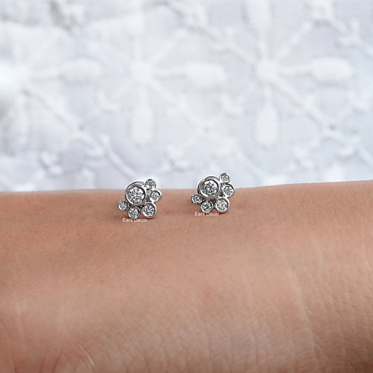 Round Lab Diamond Bezel Set Paw Earrings