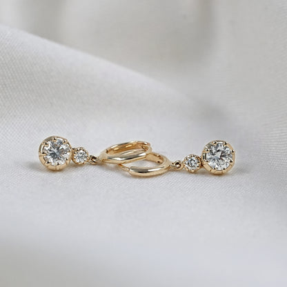 Natural Round Diamond Drop Huggie Hoop Earrings