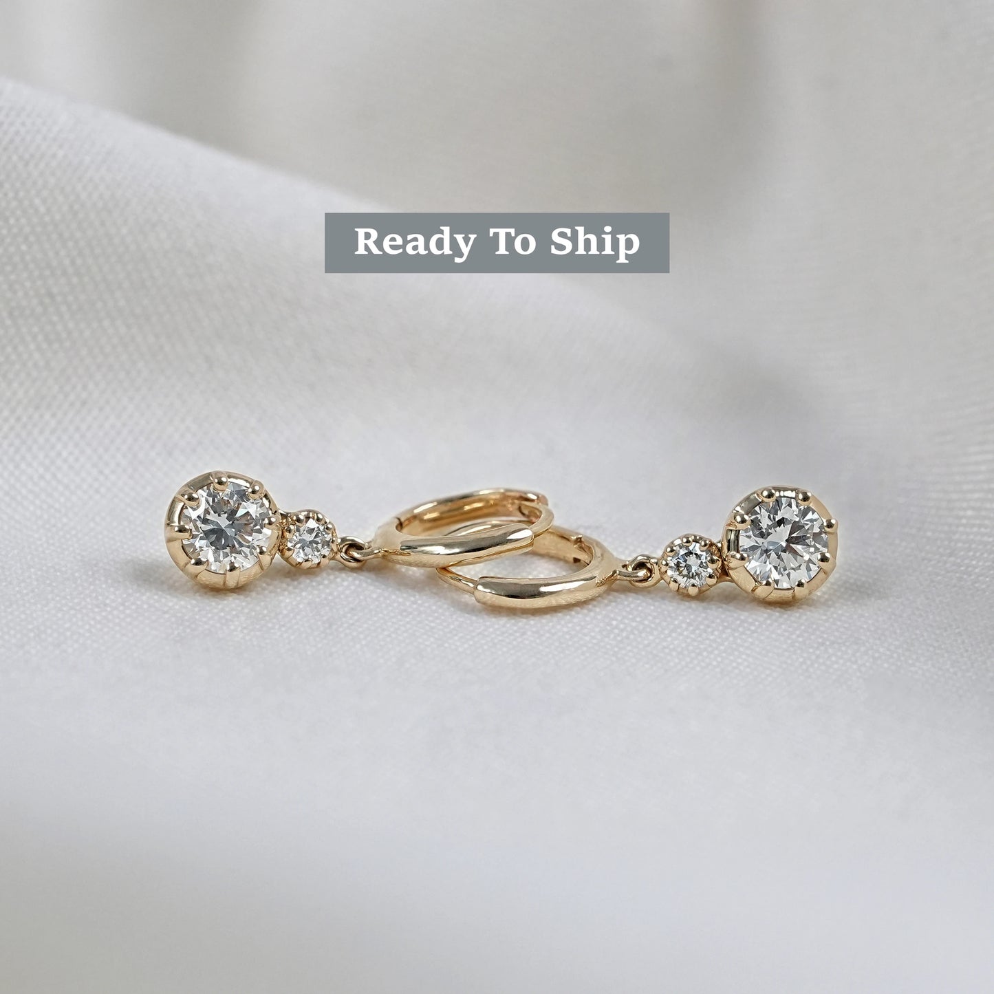 Round Lab Diamond Bezel Set Dangle Hoop Earrings