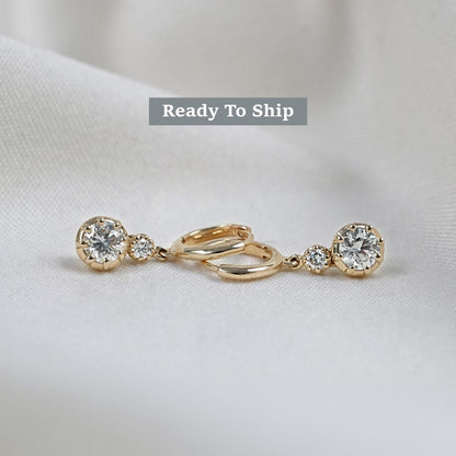 Round Lab Diamond Bezel Set Dangle Hoop Earrings